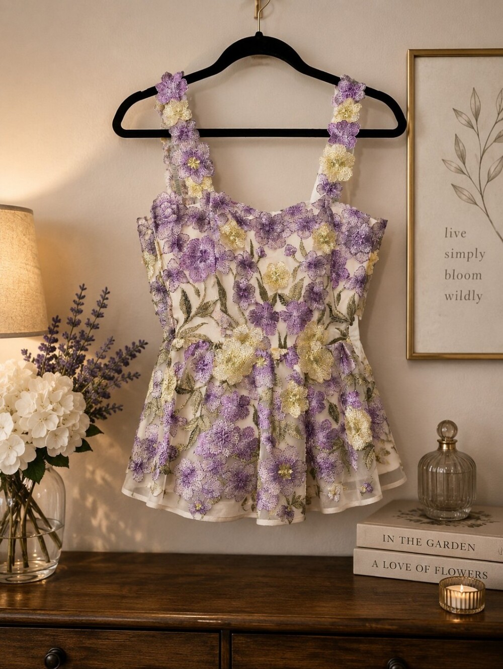 Muse Floral Embroidered Purple and Green Sleeveless Top